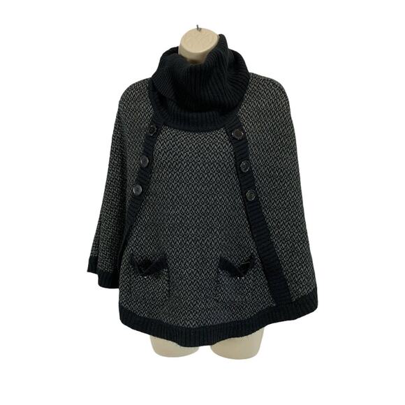 Candies Womens Poncho Cape Sweater Medium Stretch Turtleneck Knit Pullover - Picture 1 of 8
